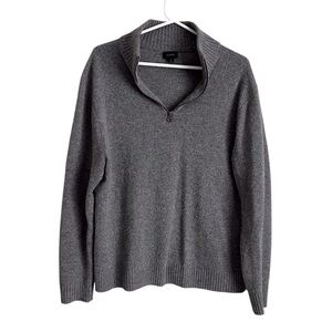 J Crew Men’s Quarter Zip Sweater Grey Large Merino Wool Blend Preppy Rugged